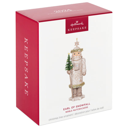 Noble Nutcrackers Earl of Snowfall — Hallmark Keepsake Christmas Ornament in gift box featuring tree and snowflake details