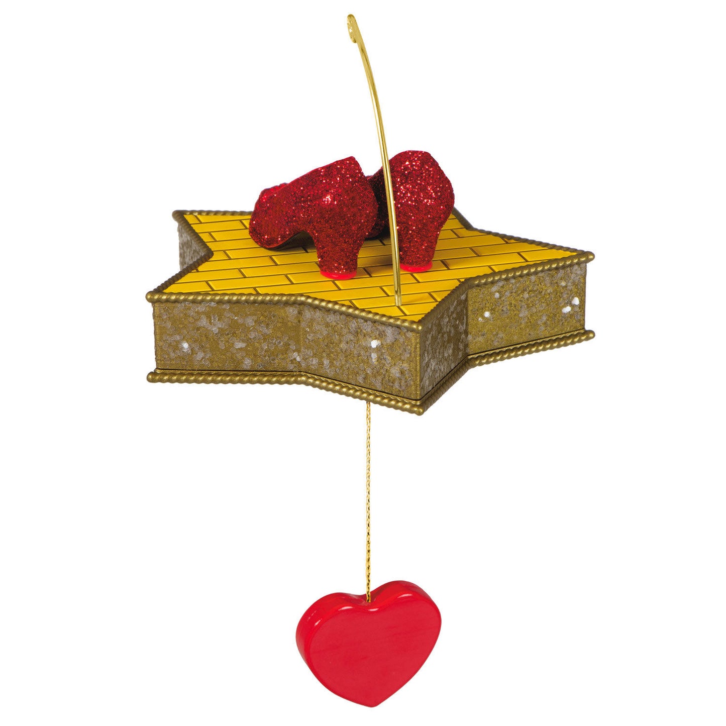 The Wizard of Oz™ There's No Place Like Home™ — Hallmark Keepsake Christmas Ornament with Ruby Slippers on a star platform and heart charm