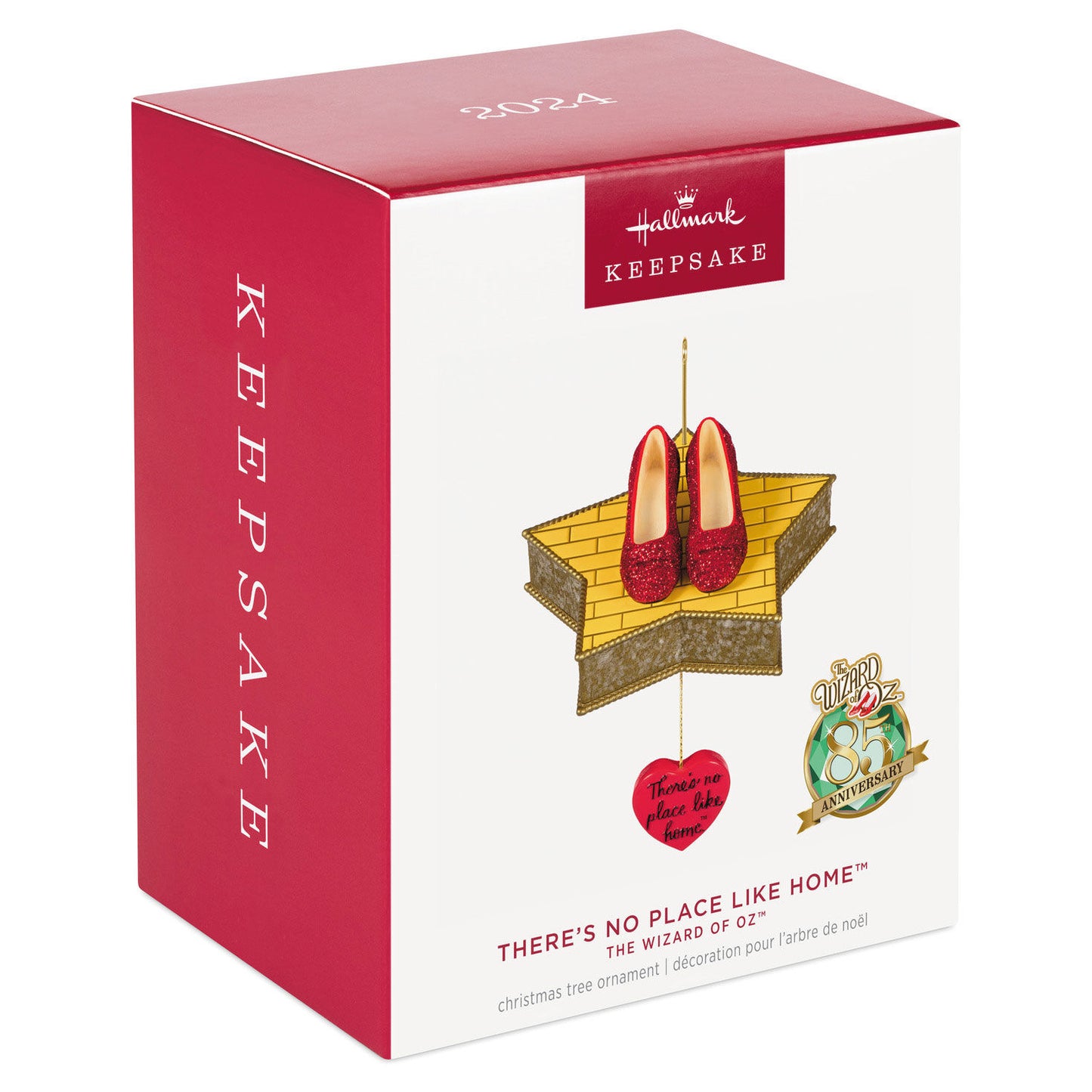 The Wizard of Oz™ There's No Place Like Home™ — Hallmark Keepsake Christmas Ornament packaging, featuring sparkling ruby slippers in a box.