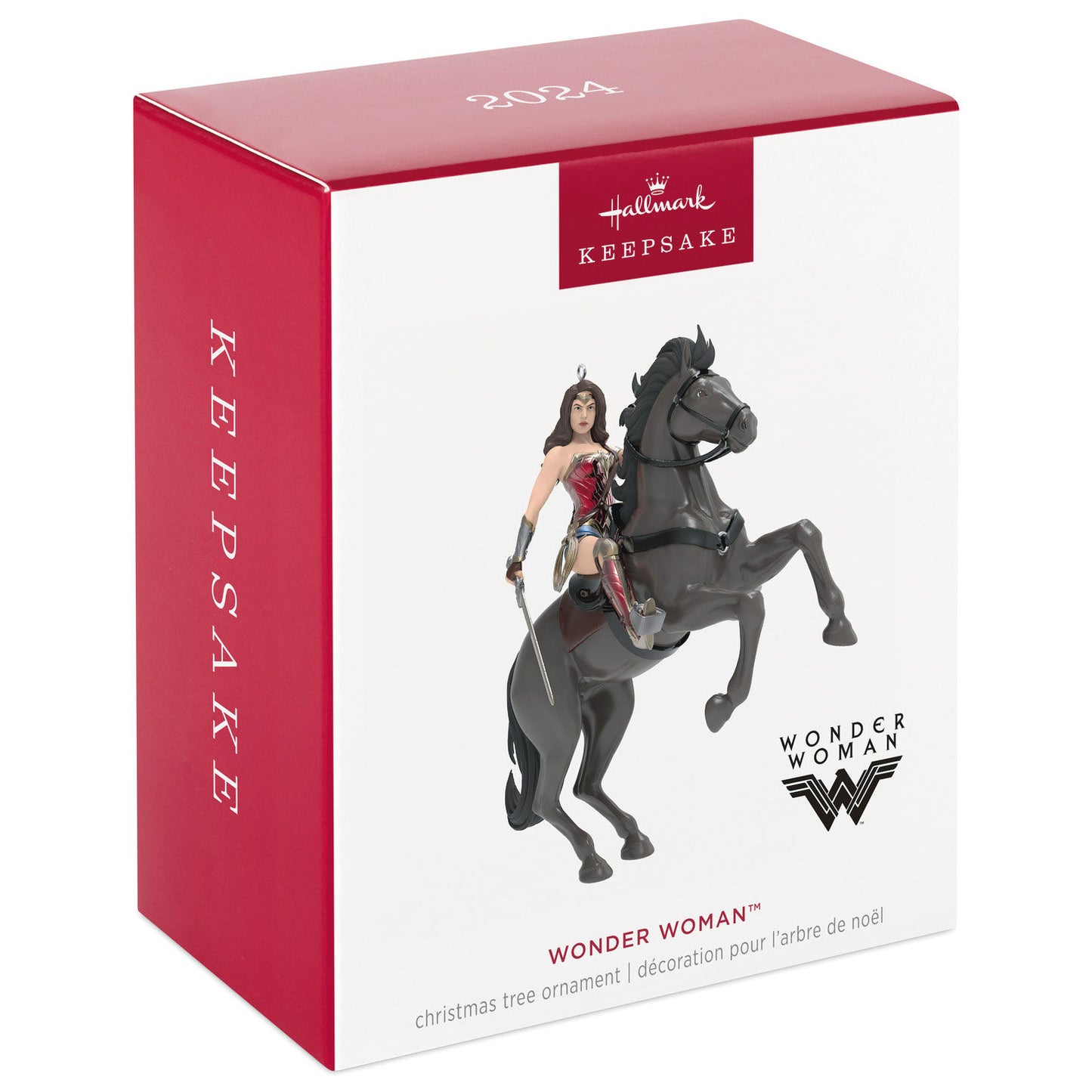 DC™ Wonder Woman™ — Hallmark Keepsake Christmas Ornament in gift box featuring a heroic figure on a black horse, 2024 edition.