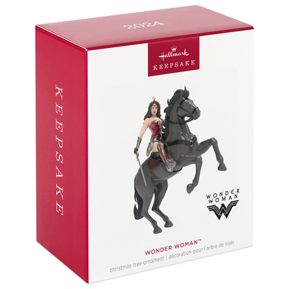 DC™ Wonder Woman™ — Hallmark Keepsake Christmas Ornament in gift box featuring a heroic figure on a black horse, 2024 edition.