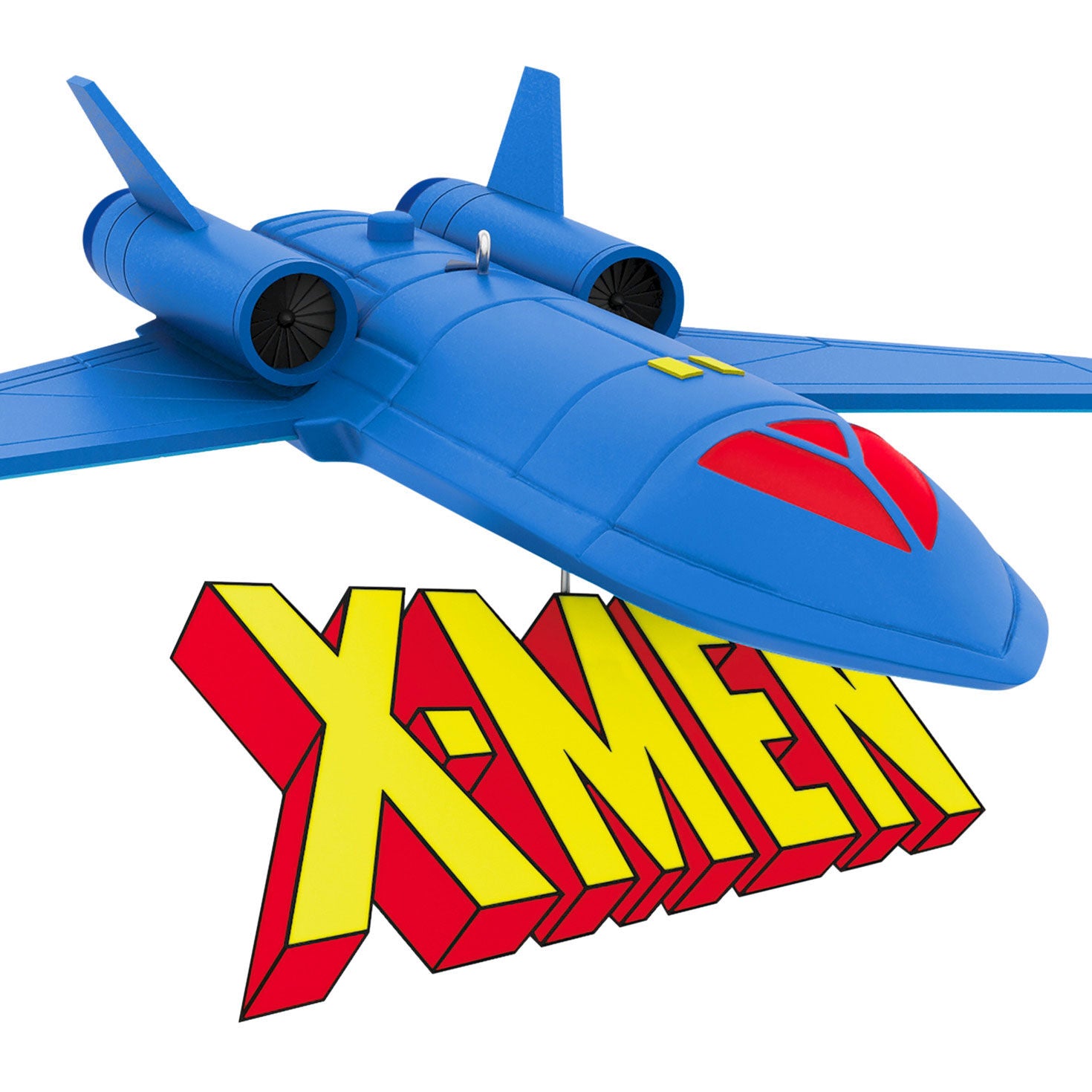 Marvel Studios X-Men ’97 The Blackbird With Sound — 2026 Hallmark Keepsake Christmas Ornament, detailed view of the iconic jet with logo.