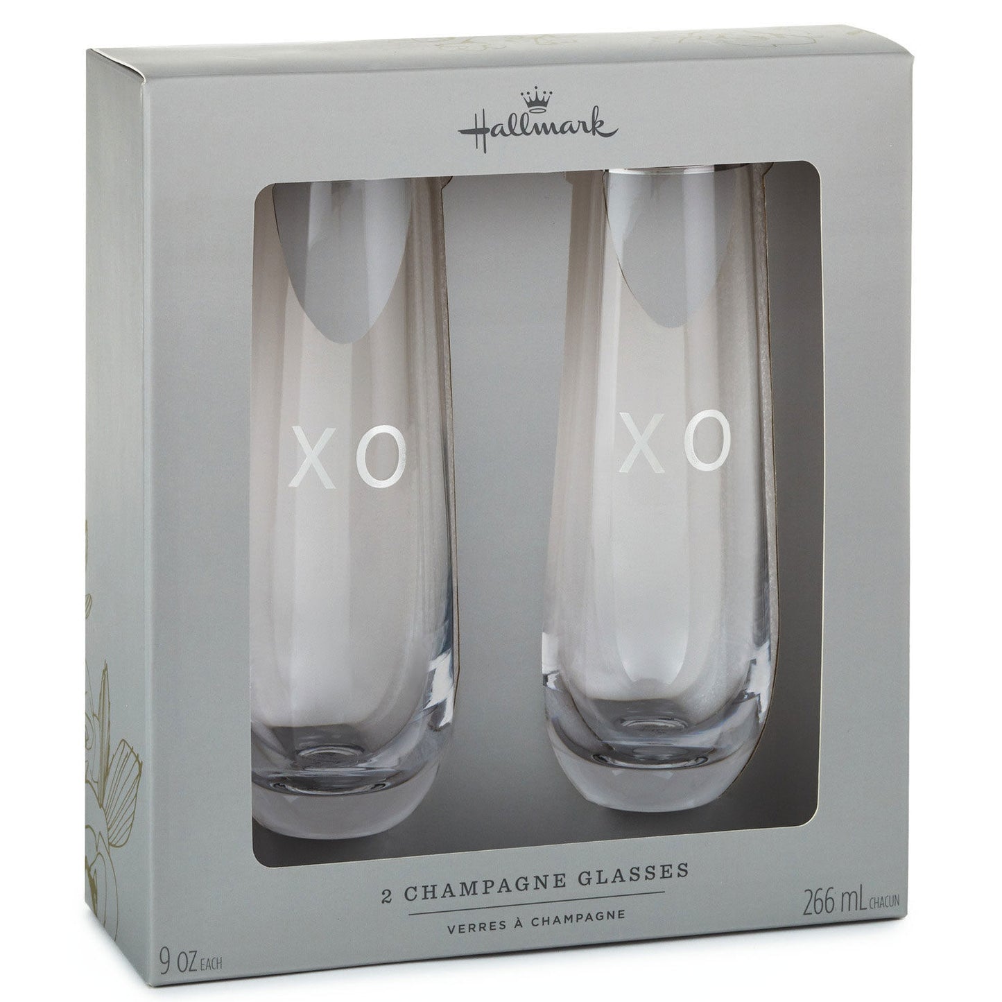 XO Stemless Champagne Flutes, Set of 2