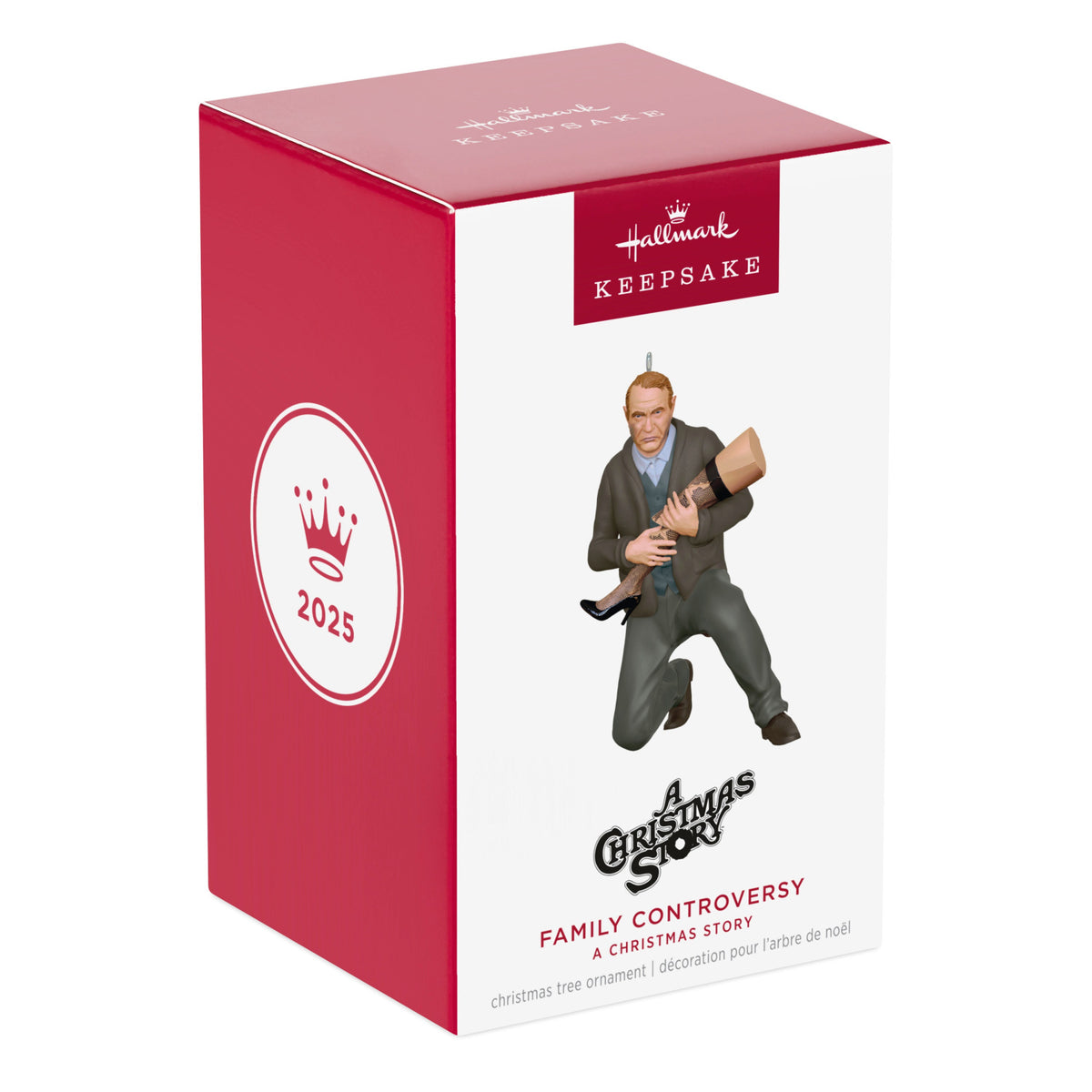 A Christmas Story, Family Controversy — 2025 Hallmark Keepsake Christmas Ornament packaging, front view showing character detail.
