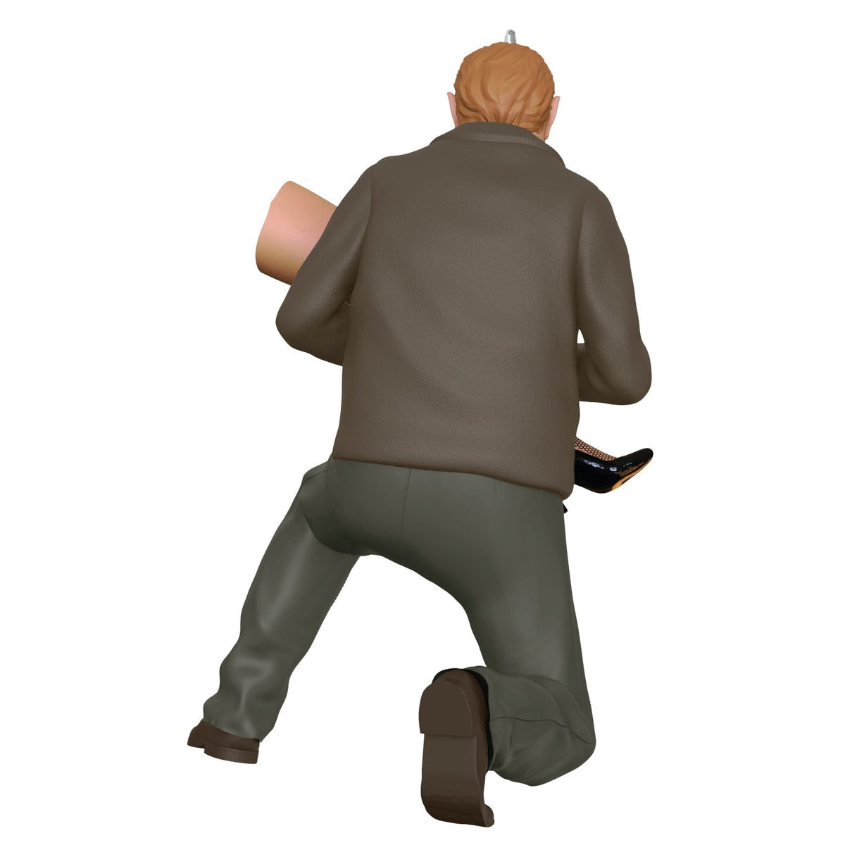 A Christmas Story, Family Controversy — 2025 Hallmark Keepsake Christmas Ornament featuring Old Man Parker holding leg lamp, detailed back view.