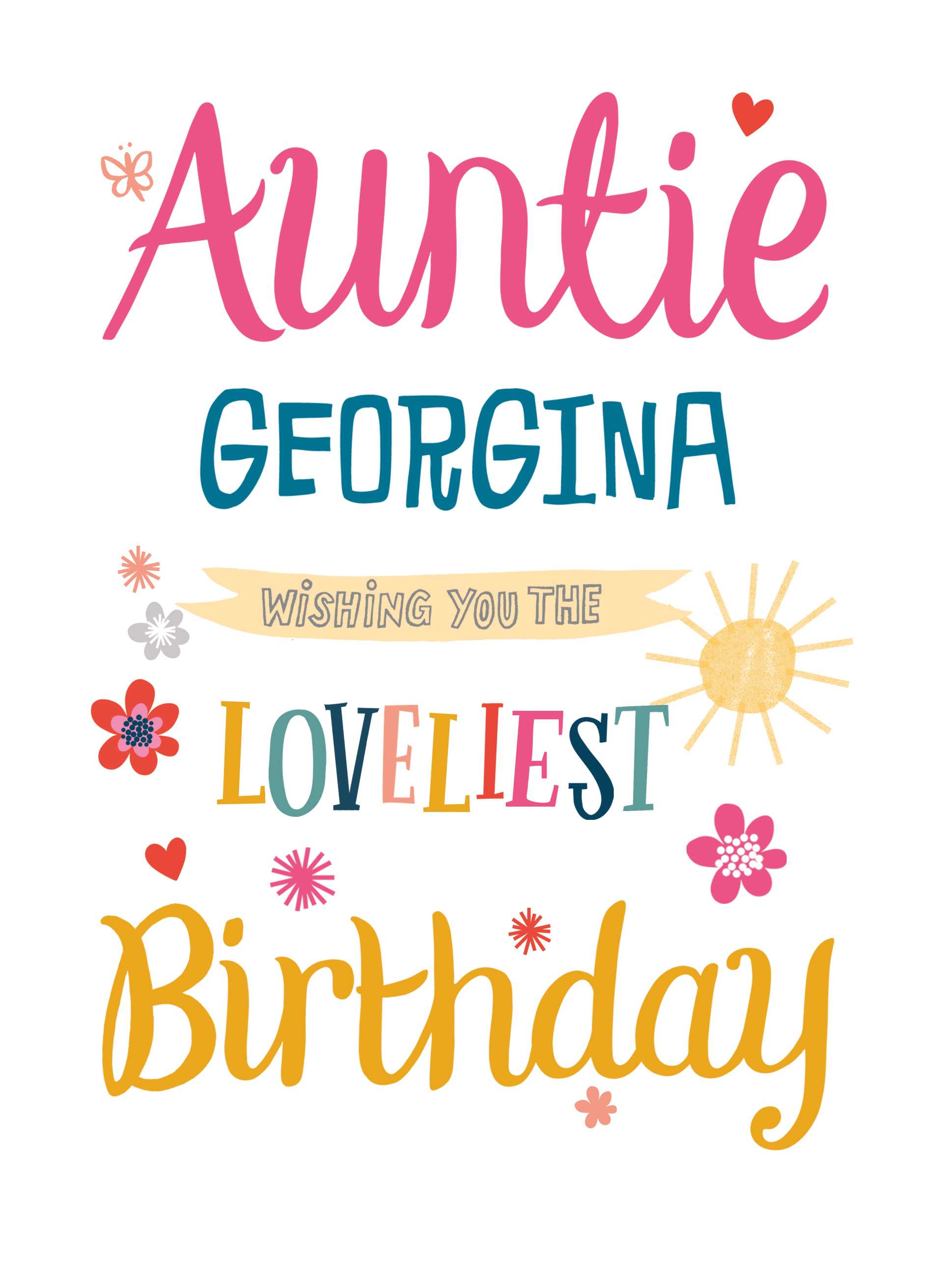 Contemporary Birthday Auntie Editable Sun Flowers