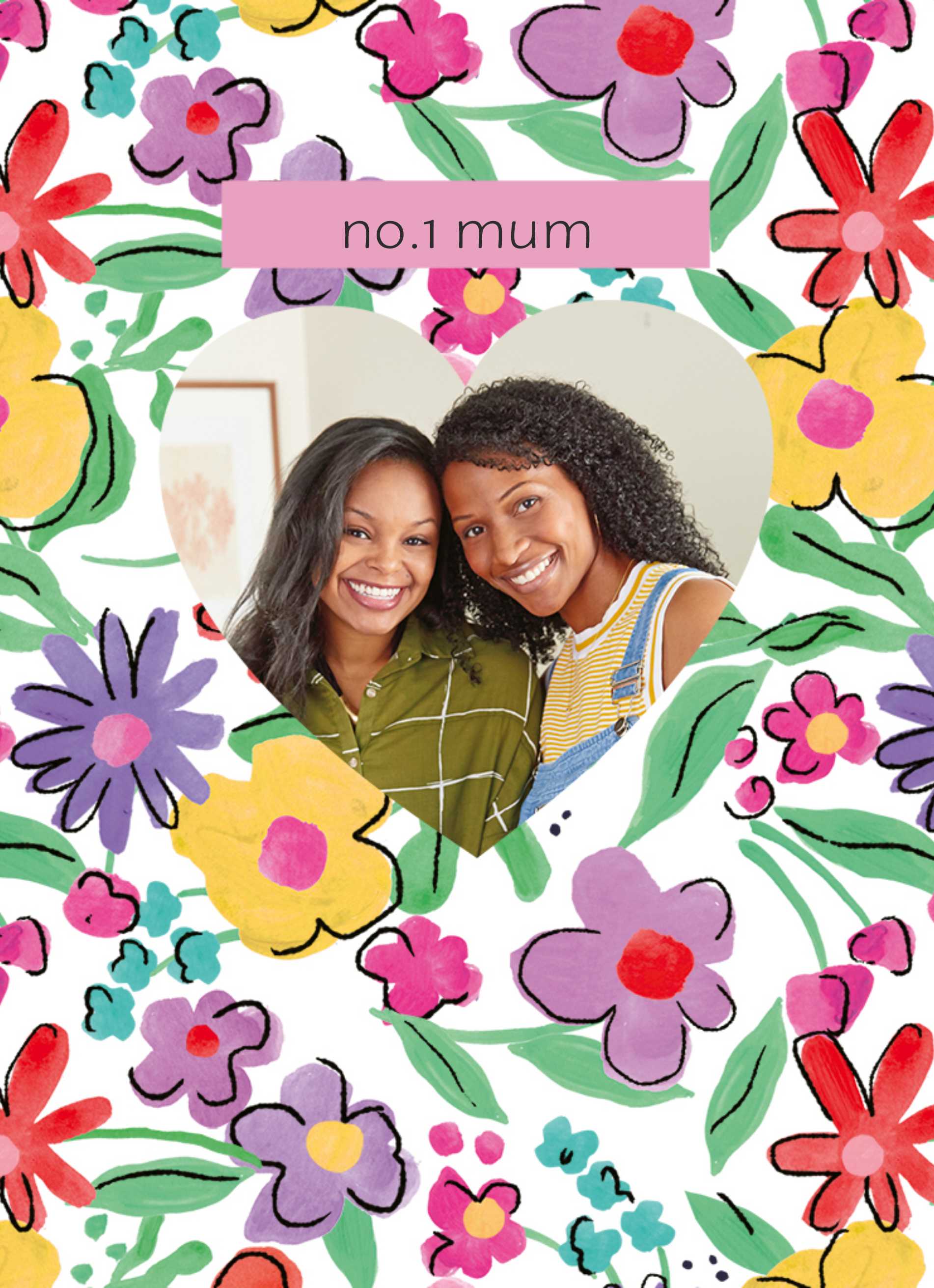 Mum Classic Photo Upload Heart Multicoloured Flowers