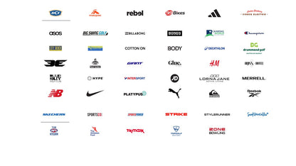 Collection of various brand logos on a white background