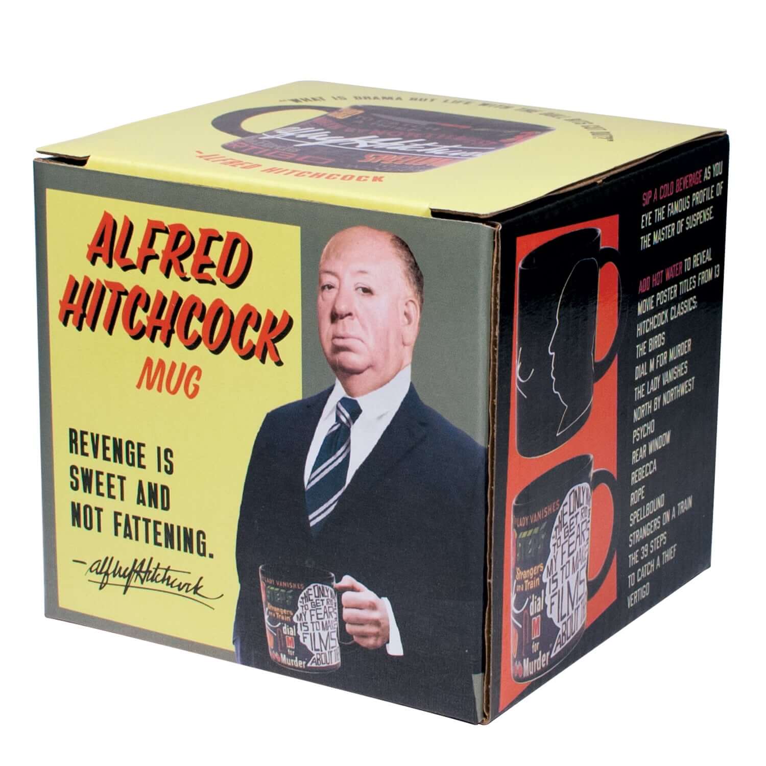 Unemployed Philosophers Guild - Alfred Hitchcock Mug in decorative packaging, featuring a quote and classic design on a 12 oz. mug.