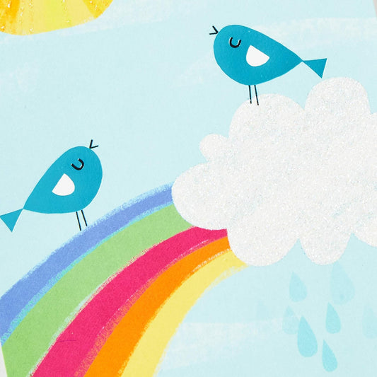 Hallmark All Occasion Cards Assortment Birthday, Congratulations, Blank Cards featuring two cartoon birds on a rainbow and cloud design