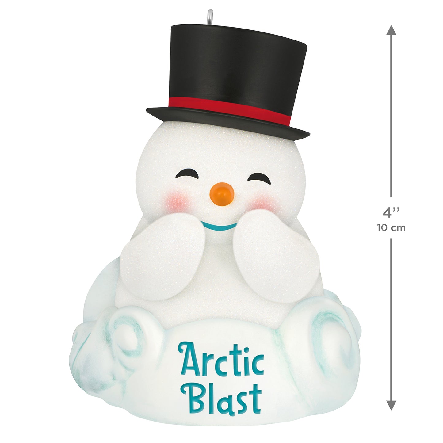 Arctic Blast With Light and Sound — 2026 Hallmark Keepsake Christmas Ornament featuring a snowman with a black top hat, 10 cm tall, detailed design.