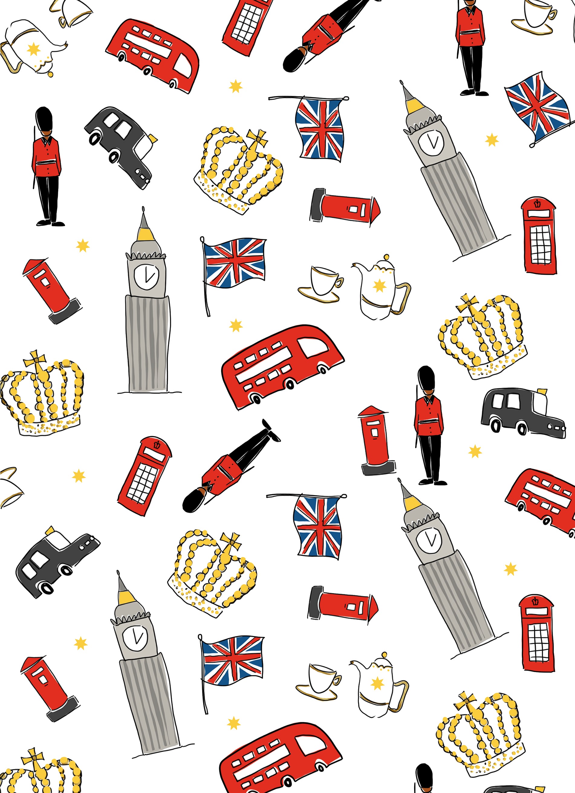 London Big Ben Crown Red Bus Pattern