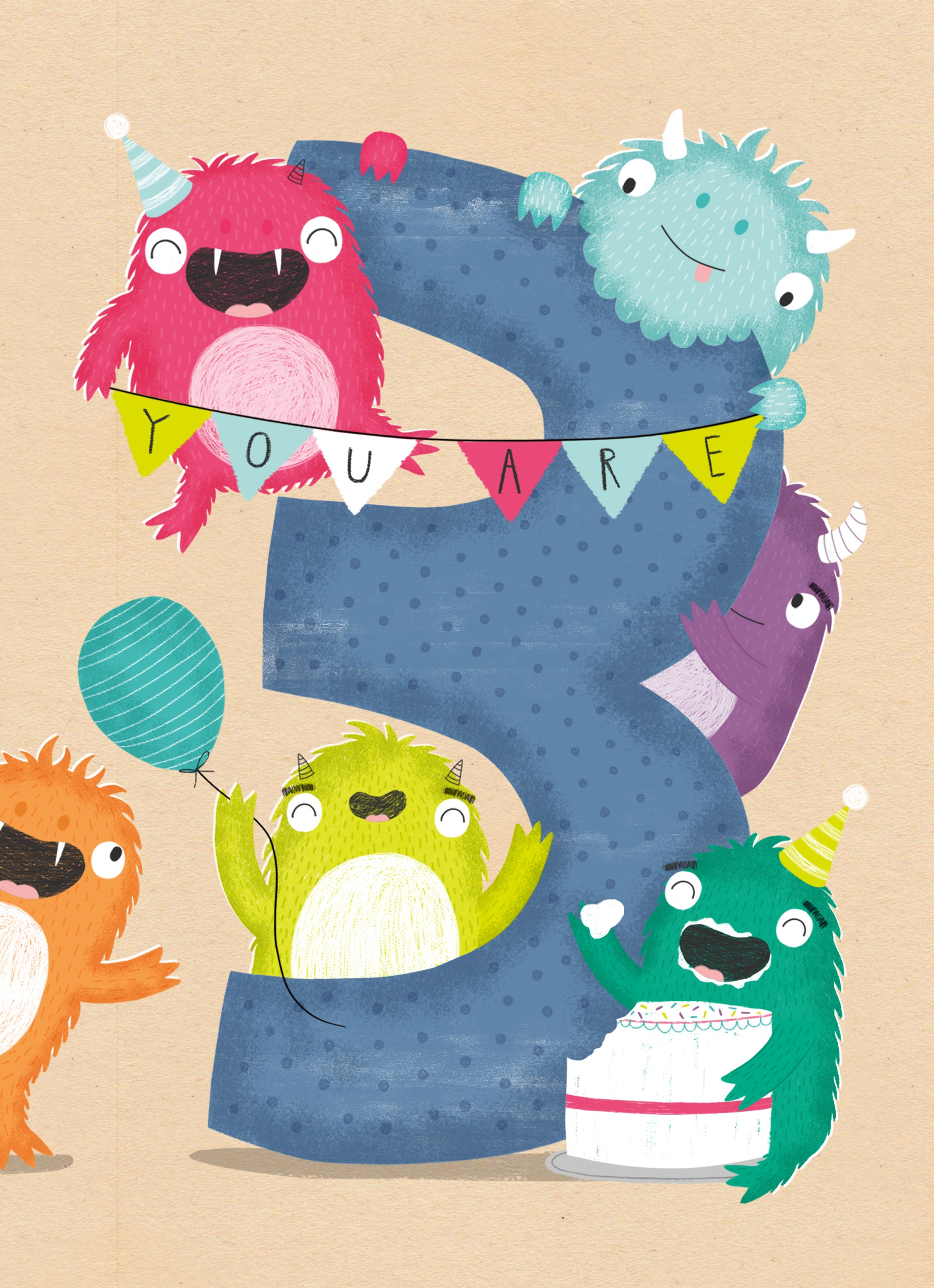 Cute Monsters And Number 3rd Birthday