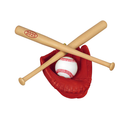 Baseball Star — 2025 Hallmark Keepsake Christmas Ornament featuring a baseball in a red glove with crossed bats, detailed design.