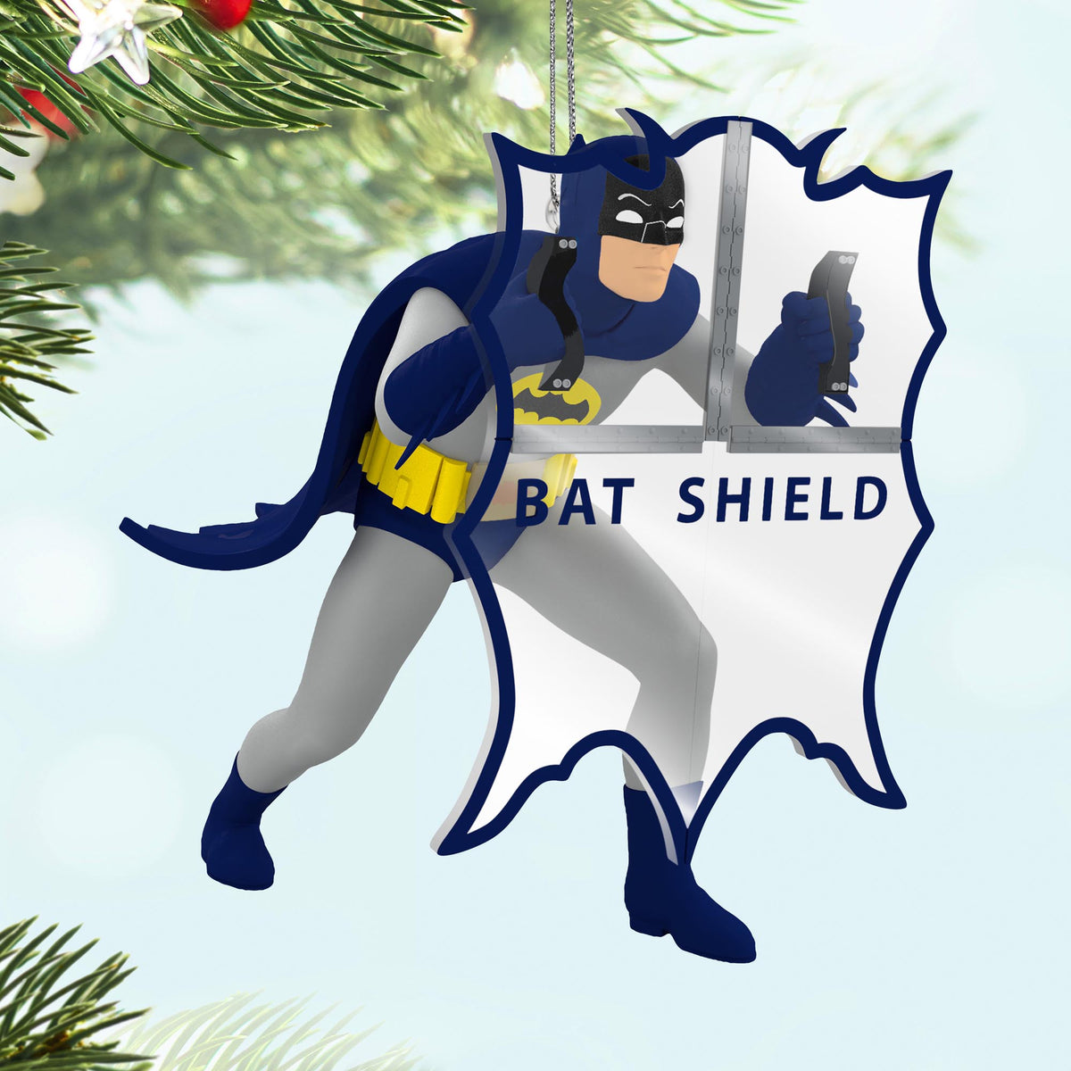 DC Batman™ The Classic TV Series, Behind the Batshield™ — 2025 Hallmark Keepsake Christmas Ornament, featuring Batman in action with a Bat Shield, hanging decoration.