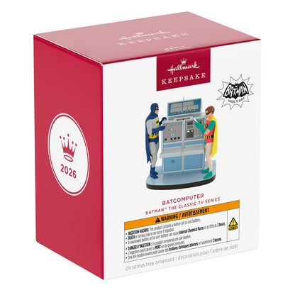 Batman™ The Classic TV Series Batcomputer With Light and Sound — 2026 Hallmark Keepsake Christmas Ornament packaging box featuring Batman and Robin.