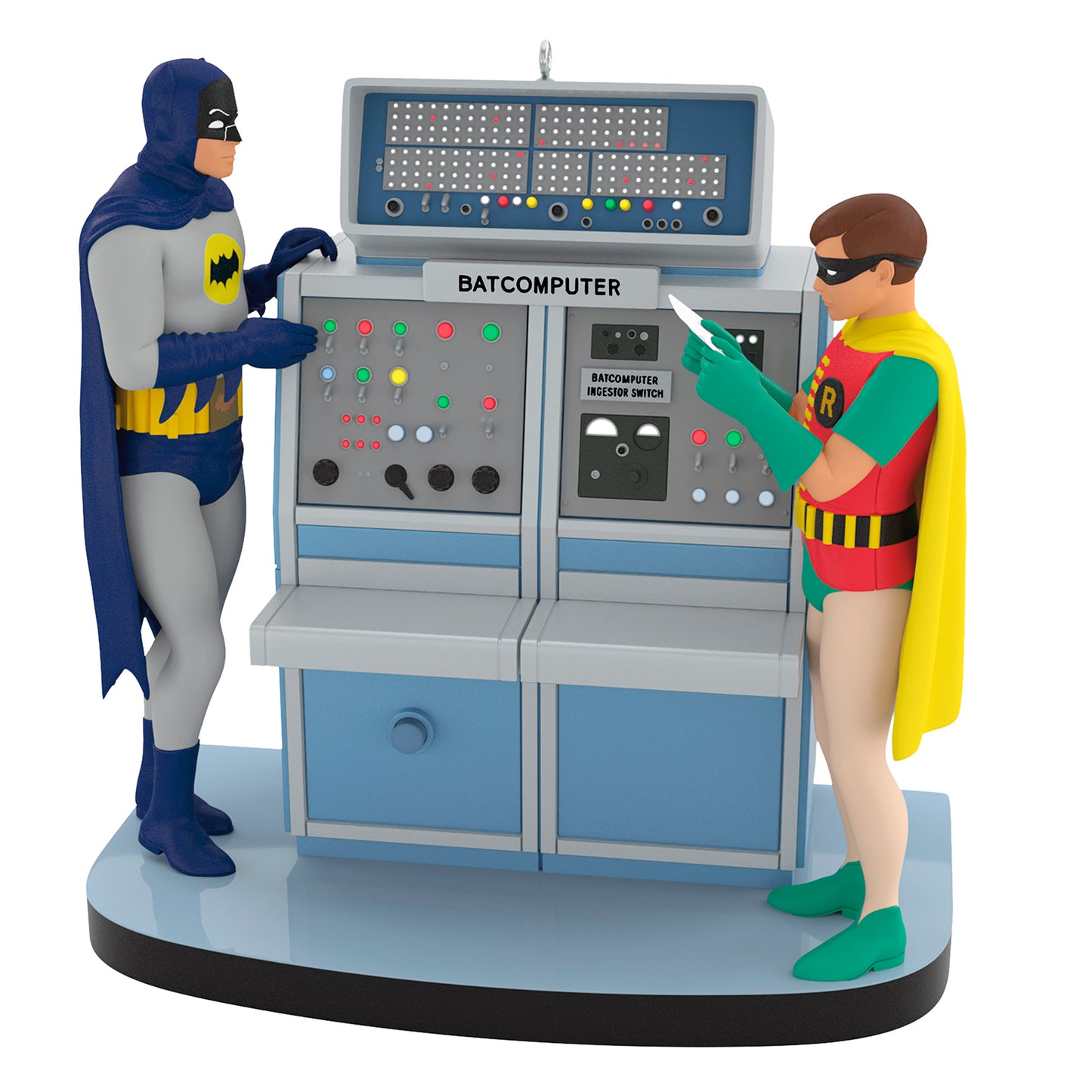 Batman™ The Classic TV Series Batcomputer With Light and Sound — 2026 Hallmark Keepsake Christmas Ornament, featuring Batman and Robin at the console in a detailed view.