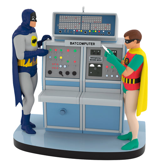 Batman™ The Classic TV Series Batcomputer With Light and Sound — 2026 Hallmark Keepsake Christmas Ornament, featuring Batman and Robin at the console in a detailed view.