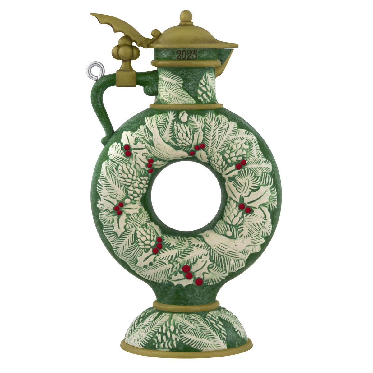 Beer Stein — 2025 Hallmark Keepsake Christmas Ornament in green with evergreen wreath design and functional lid