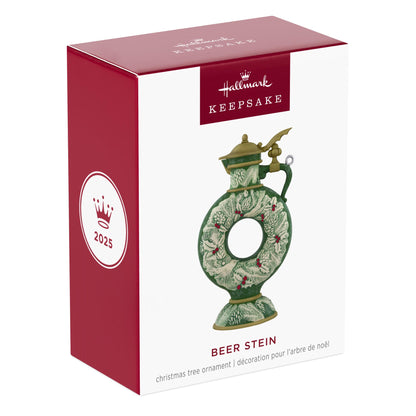 Beer Stein — 2025 Hallmark Keepsake Christmas Ornament in decorative packaging with festive artwork and functional lid