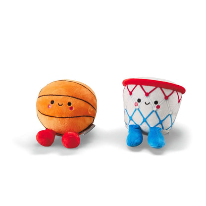 Better Together Basketball and Hoop Magnetic Plush Pair, 6" H, featuring cute, weighted plush characters in vibrant colours.