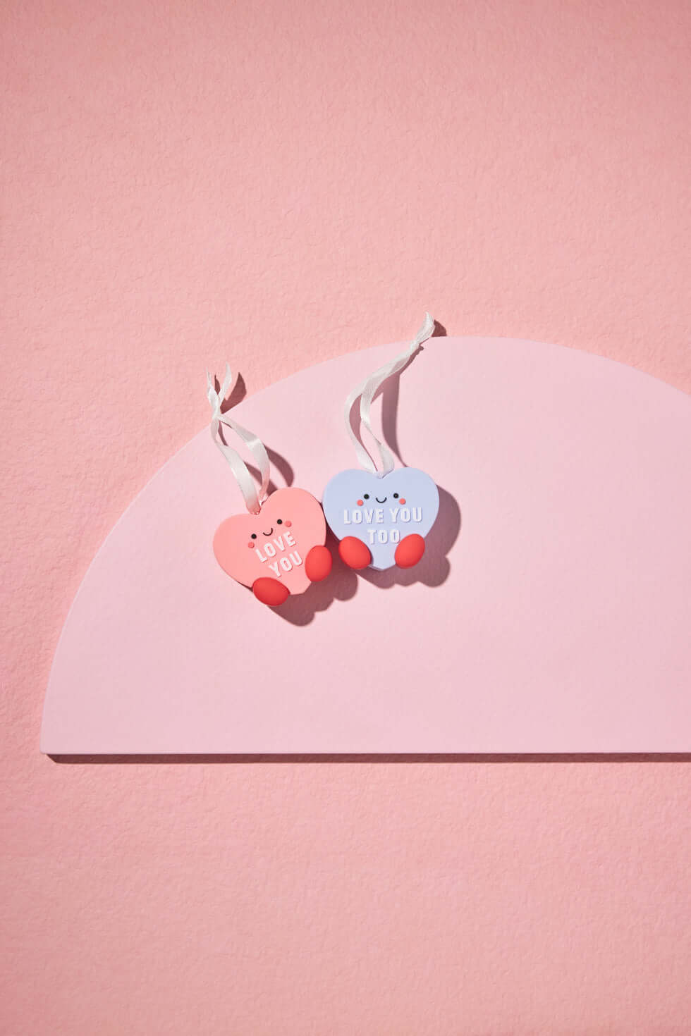 Better Together Candy Hearts, Magnetic, Shatterproof, Set of 2 - Hallmark Christmas Ornaments on a pink background, showing adorable designs.