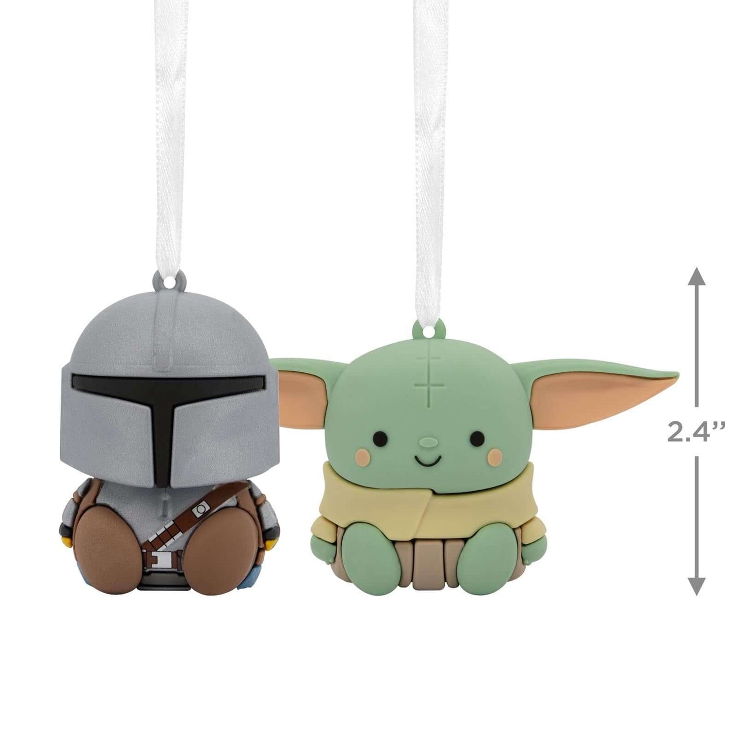 Better Together Star Wars™: The Mandalorian™ and Grogu™ Magnetic, set of 2 ornaments, featuring stylised designs and hanging ribbons.