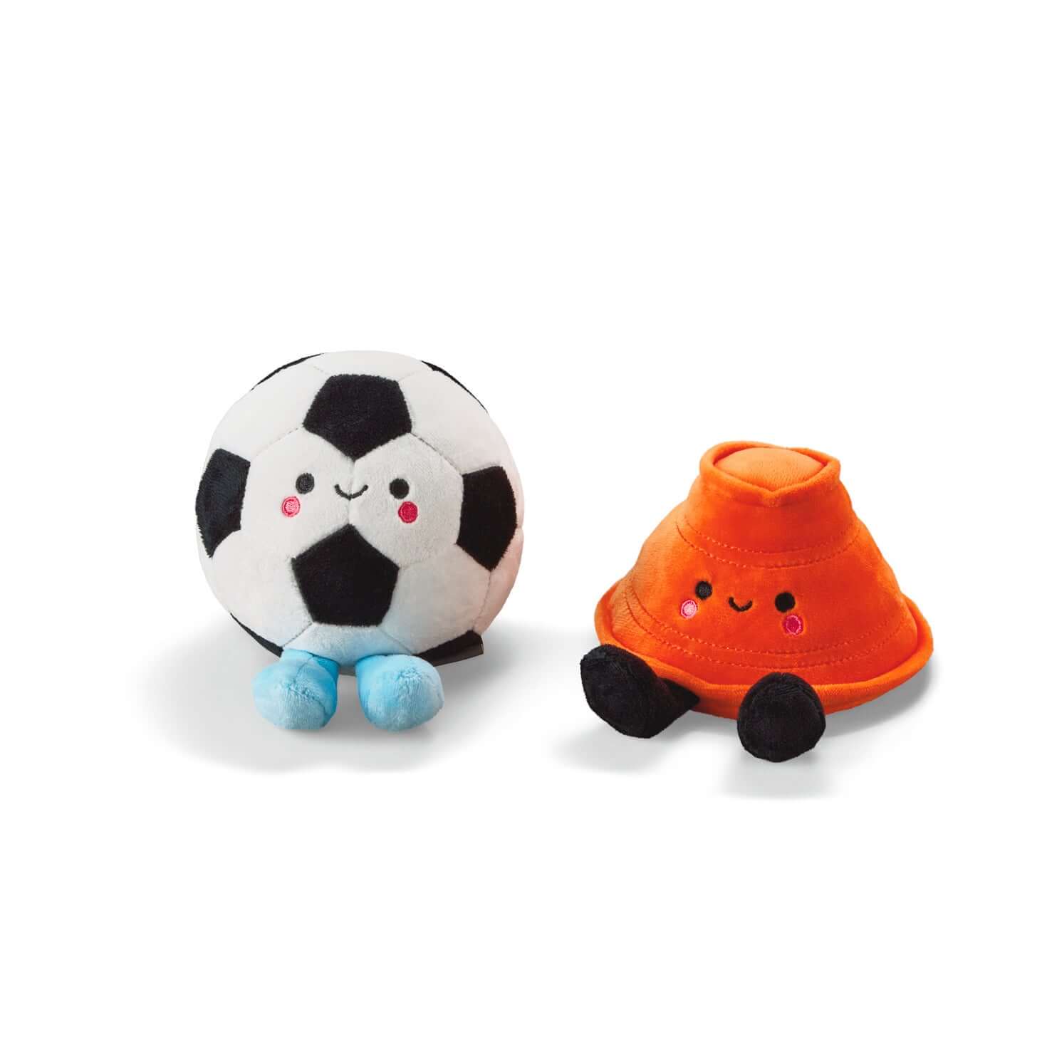 Better Together Soccer Ball and Orange Cone Magnetic Plush Pair, 5" H with adorable facial features and soft textures, angled view