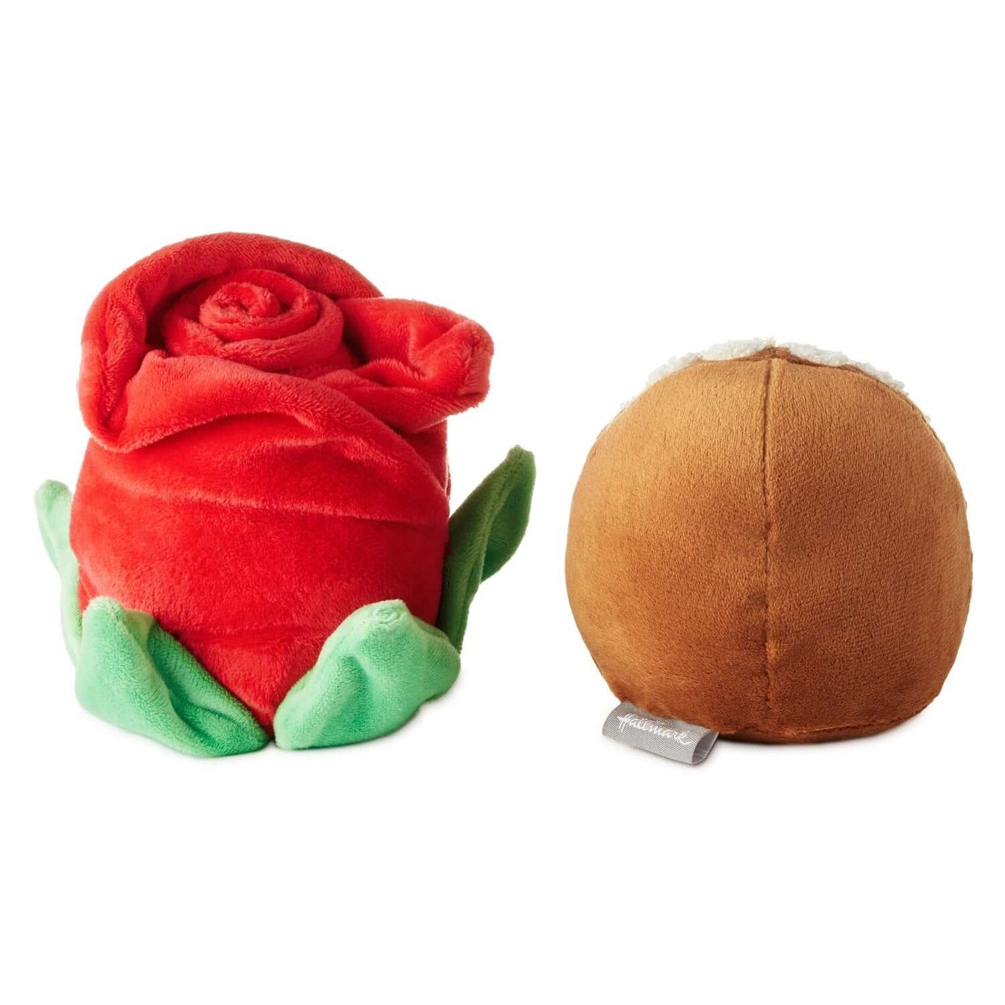 Better Together Rose and Truffle Magnetic Plush Pair, 5.25", in a close-up view showing the red plush rose and brown truffle design.