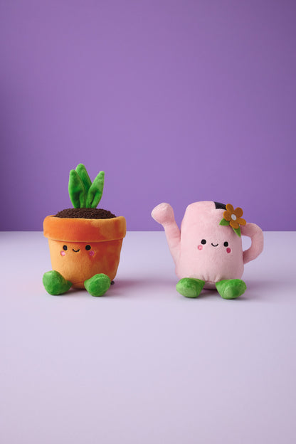 Better Together Watering Can and Plant Magnetic Plush Pair, 4.5" in pastel colours featuring embroidered details and weighted feet.