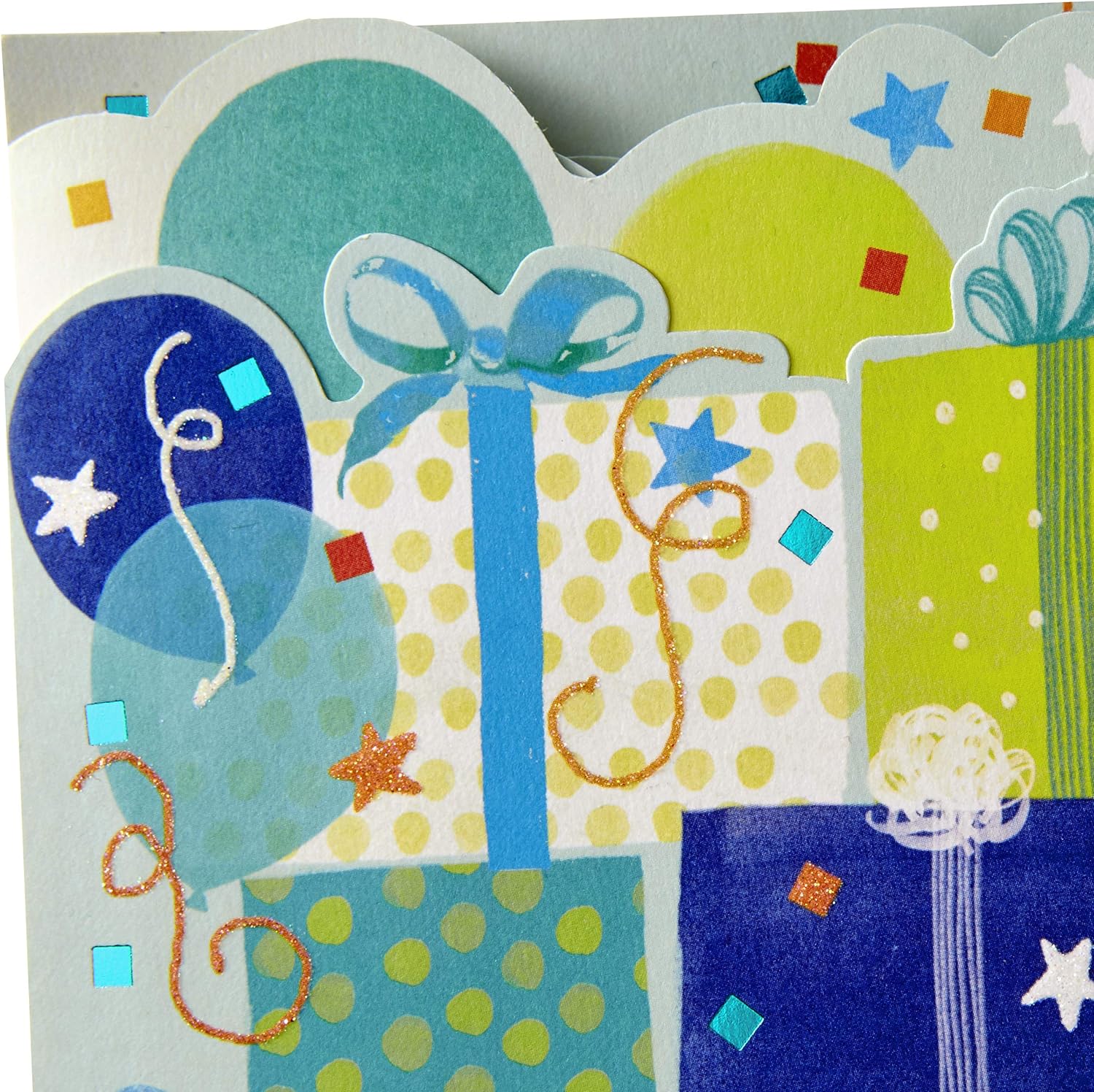 Hallmark Paper Wonder Pop Up Birthday Card (Someone to Celebrate) featuring colourful gifts, confetti, and decorative balloons.