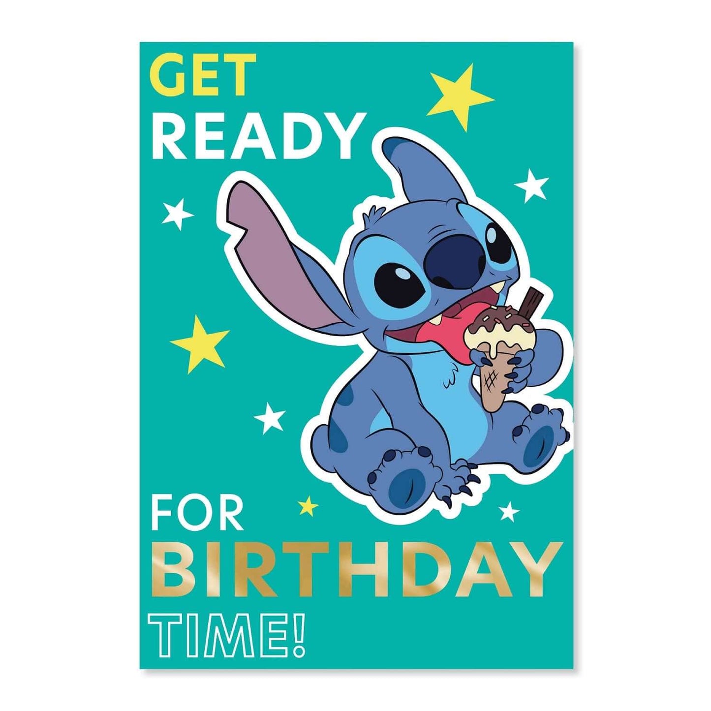 Connections from Hallmark Birthday Card - Disney Lilo & Stitch with colourful design featuring Stitch holding ice cream.