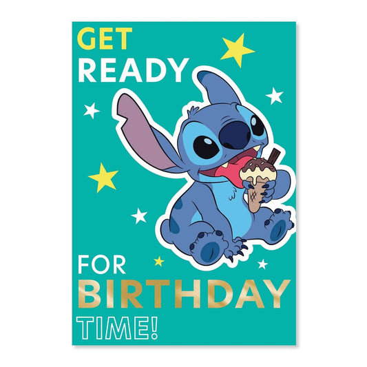Connections from Hallmark Birthday Card - Disney Lilo & Stitch with colourful design featuring Stitch holding ice cream.
