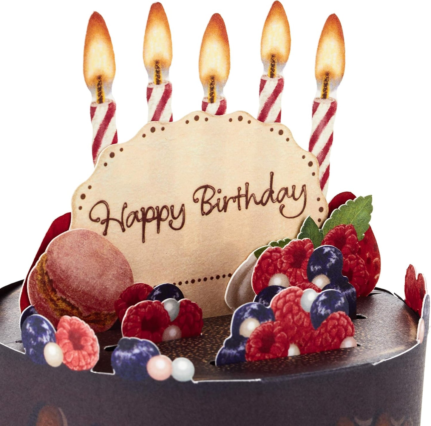 Hallmark Pop Up Birthday Card (Chocolate Cake) featuring 3D details, candles, and vibrant edible decorations.