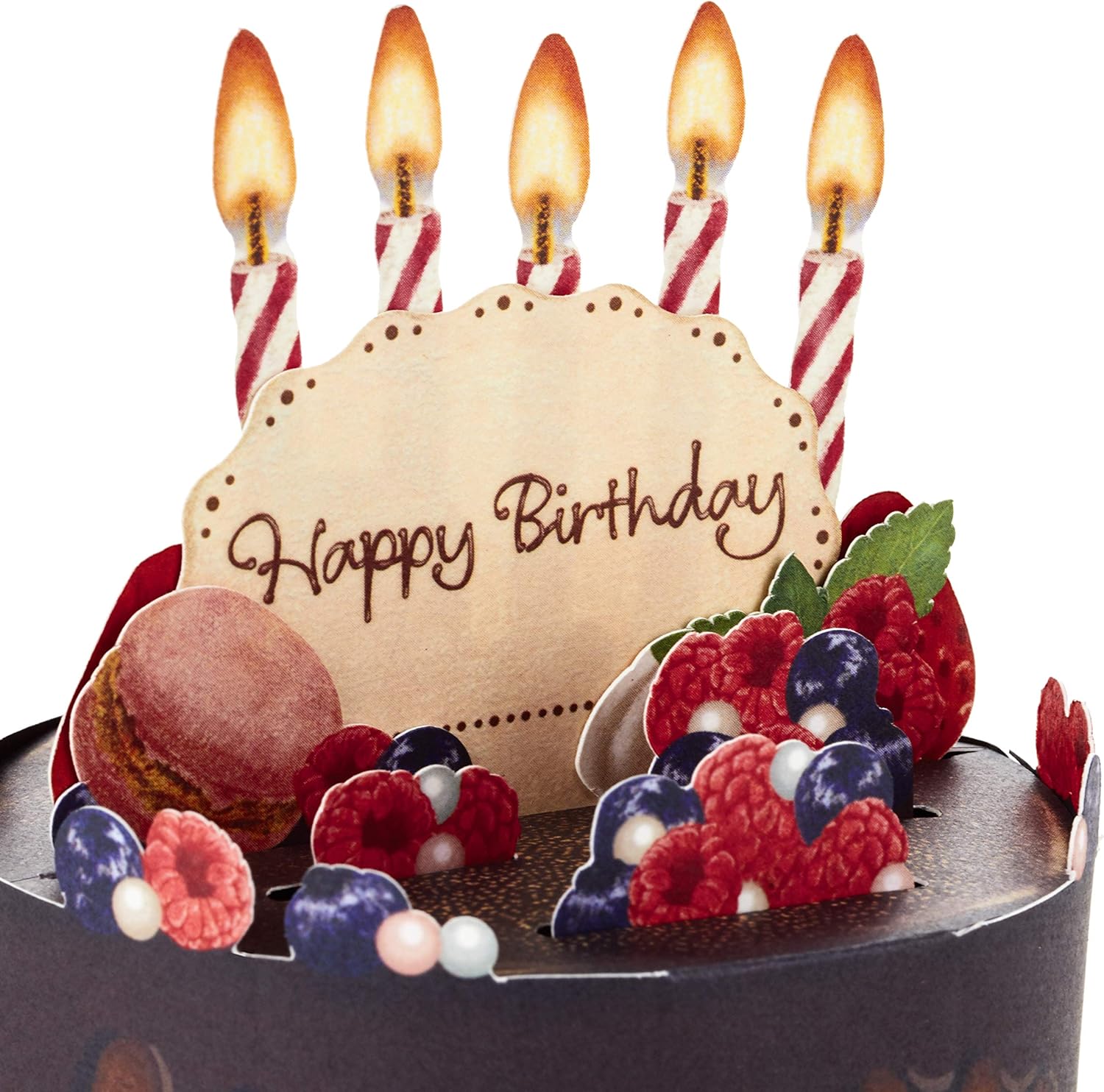 Hallmark Pop Up Birthday Card (Chocolate Cake) featuring 3D details, candles, and vibrant edible decorations.