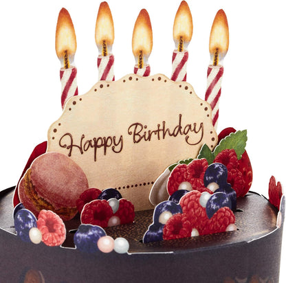 Hallmark Pop Up Birthday Card (Chocolate Cake) featuring 3D details, candles, and vibrant edible decorations.