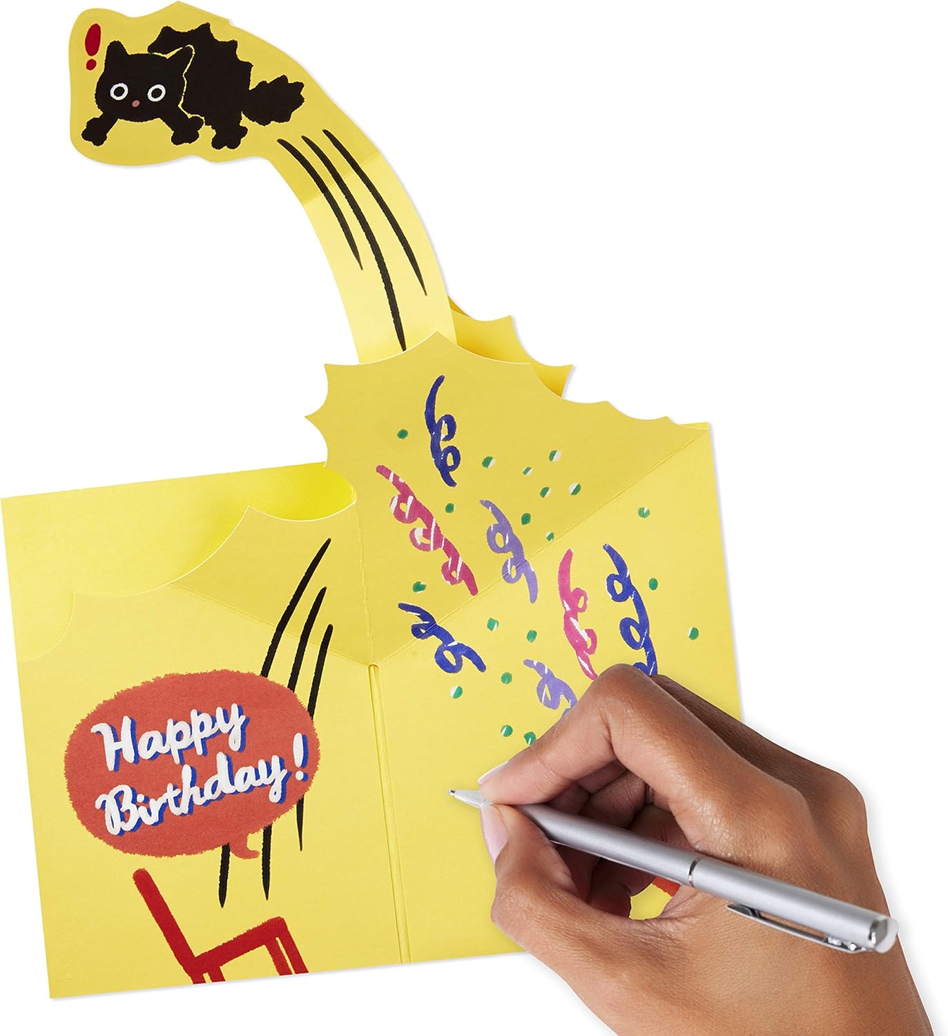 Hallmark Pop Up Birthday Card (Surprised Cat) featuring a cheerful pop-up design with a playful cat and colourful confetti details.