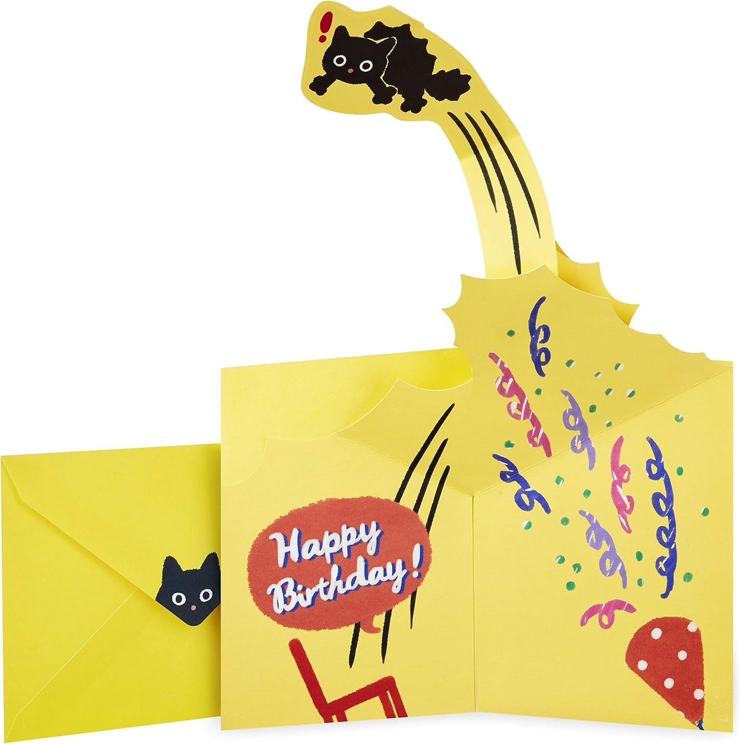 Hallmark Pop Up Birthday Card (Surprised Cat) with a cheerful pop-up design featuring colourful confetti and a black cat.