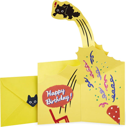 Hallmark Pop Up Birthday Card (Surprised Cat) with a cheerful pop-up design featuring colourful confetti and a black cat.