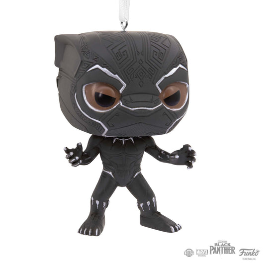 Hallmark Christmas Ornament (Marvel Black Panther Funko POP!) in a playful pose with detailed design and glossy finish.