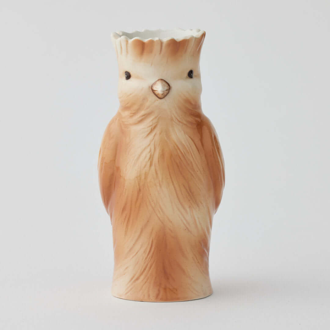 Bridie Vase - Brown, ceramic bird-shaped vase in soft brown hues, front view, ideal for decor or gifting.