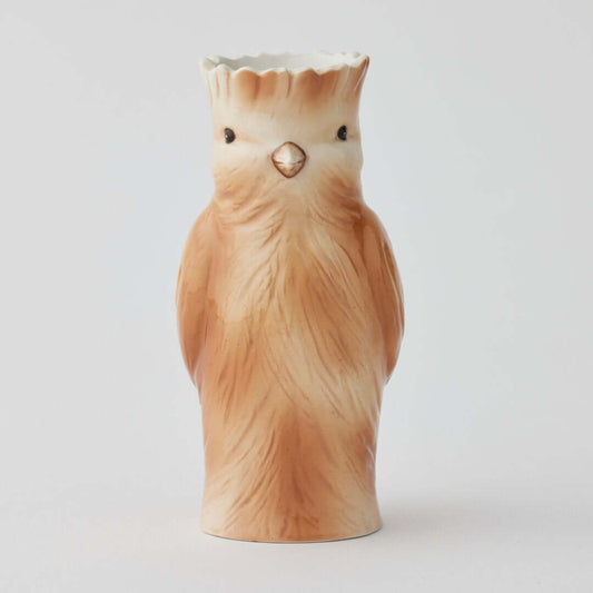 Bridie Vase - Brown, ceramic bird-shaped vase in soft brown hues, front view, ideal for decor or gifting.