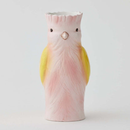 Bridie Vase - Pink, ceramic vase in whimsical bird shape, with pink and yellow colouring, ideal for floral arrangements.