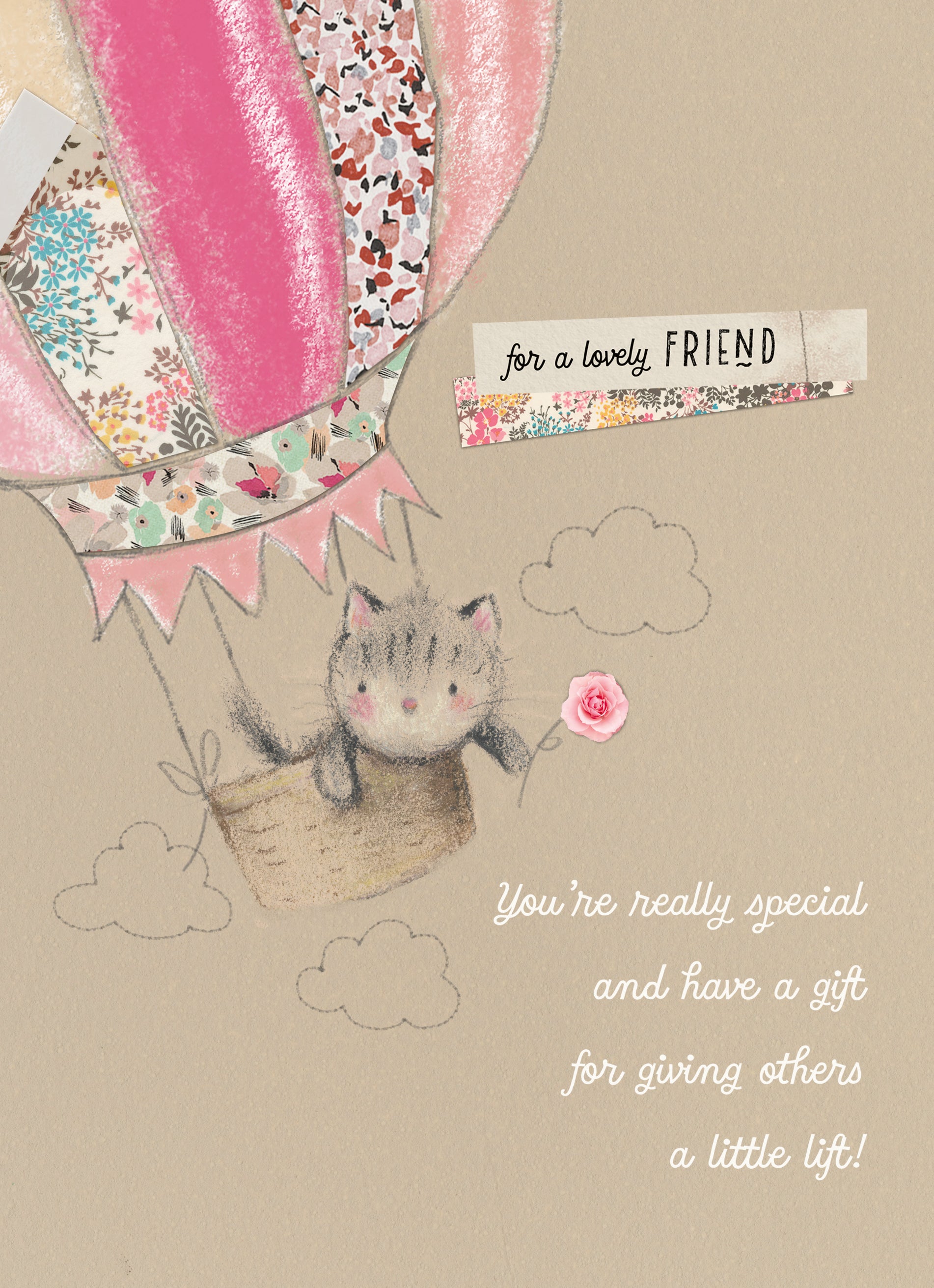 Cute Birthday Friend Cat Hot Air Balloon