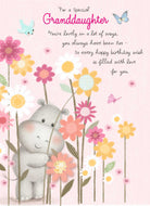 Cute Birthday Granddaughter Editable Hippo Flowers