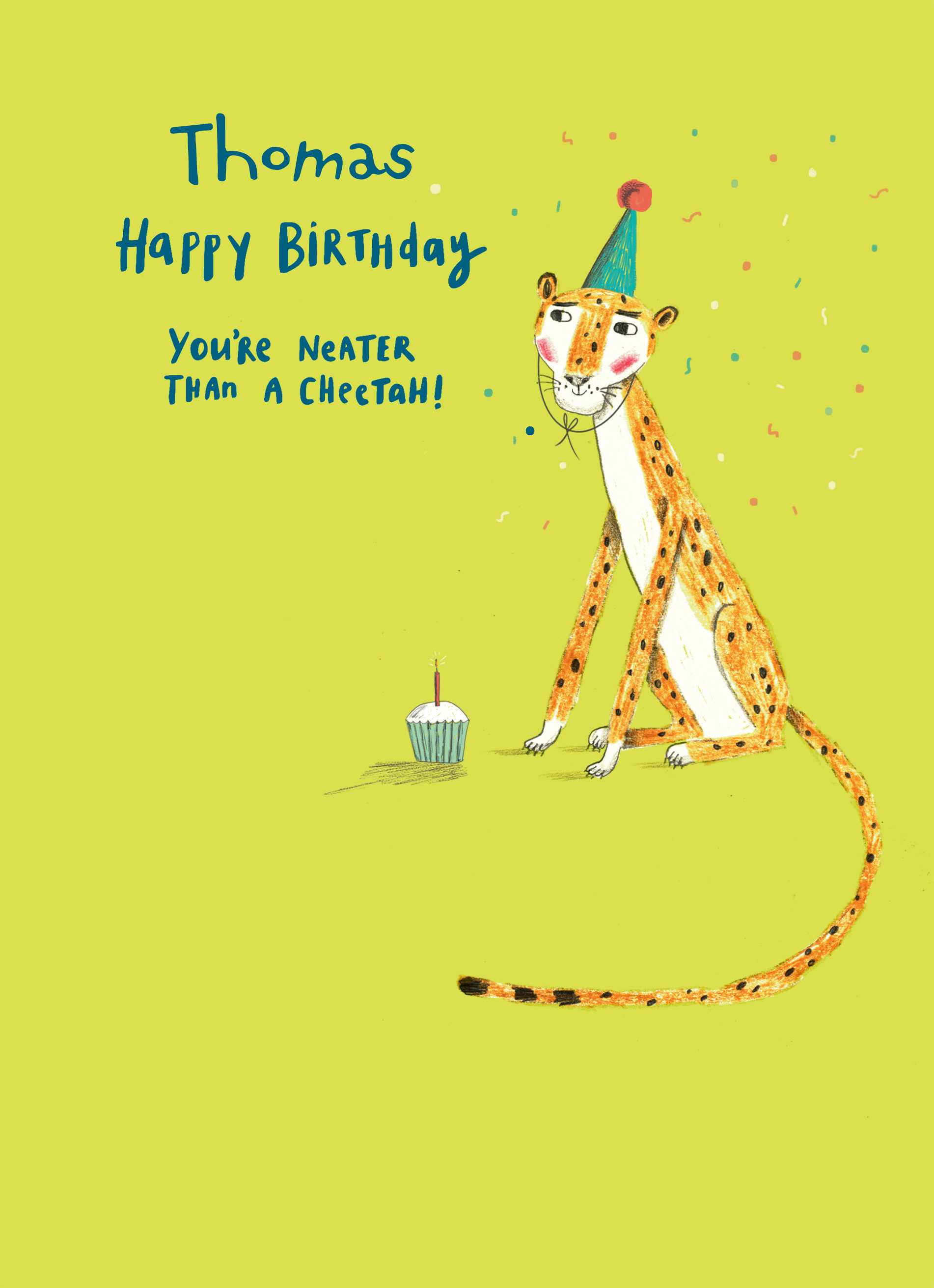 Cute Birthday Editable Quirky Big Cat In Party Hat