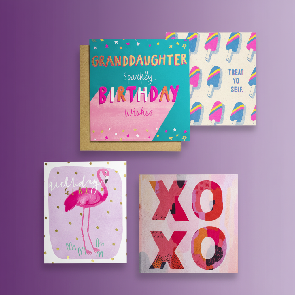 Centered Hallmark cards on solid purple background