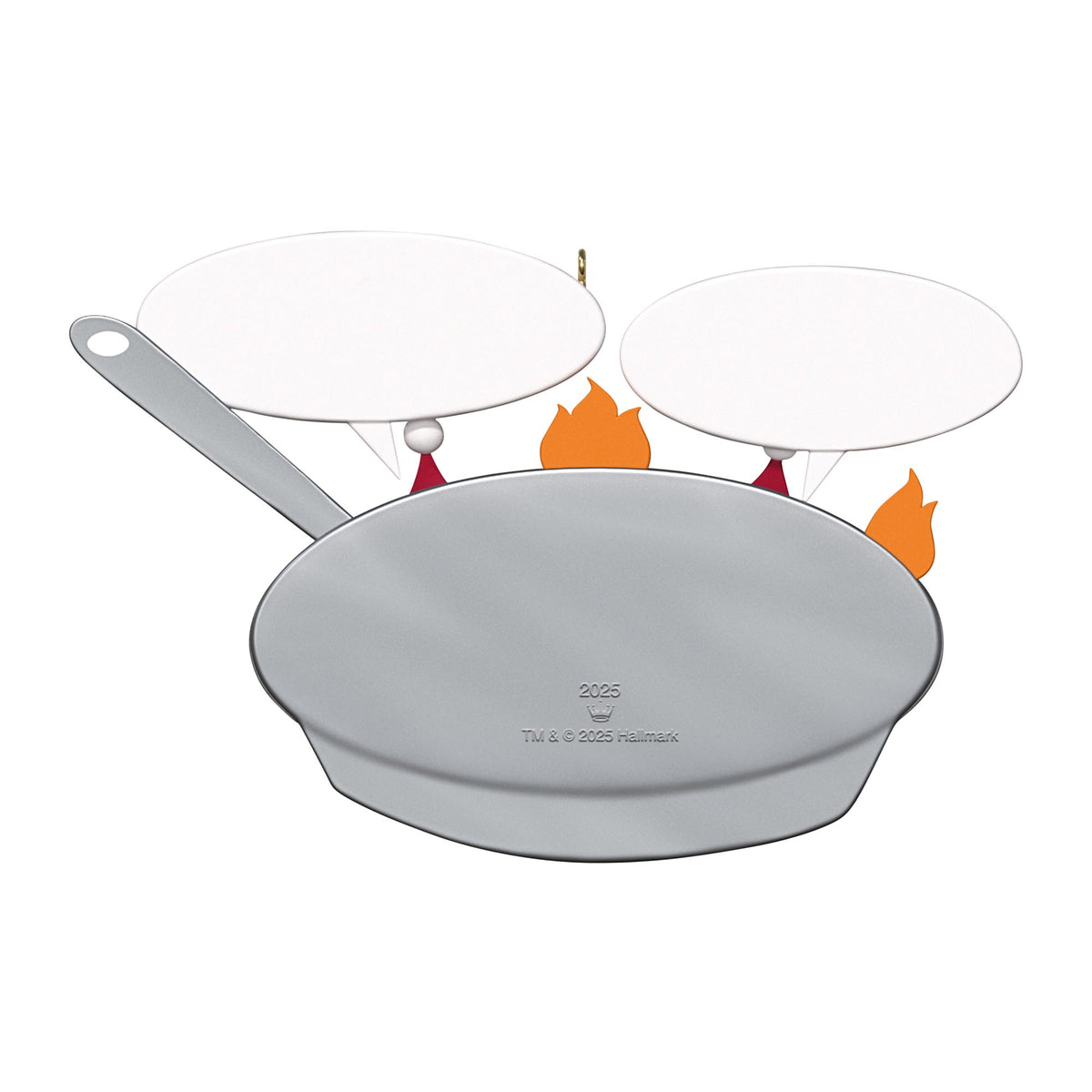 Chestnuts Roasting — 2025 Hallmark Keepsake Christmas Ornament, humorous ornament design features a skillet with flames and blank speech bubbles.