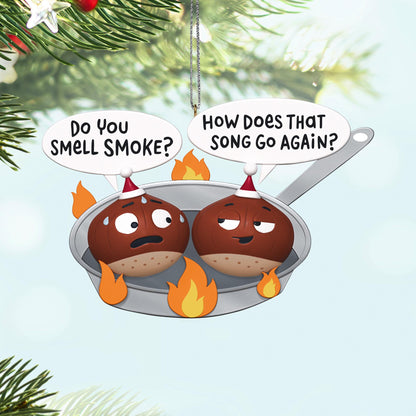 Chestnuts Roasting — 2025 Hallmark Keepsake Christmas Ornament featuring cartoon chestnuts in a pan with speech bubbles, humorous design