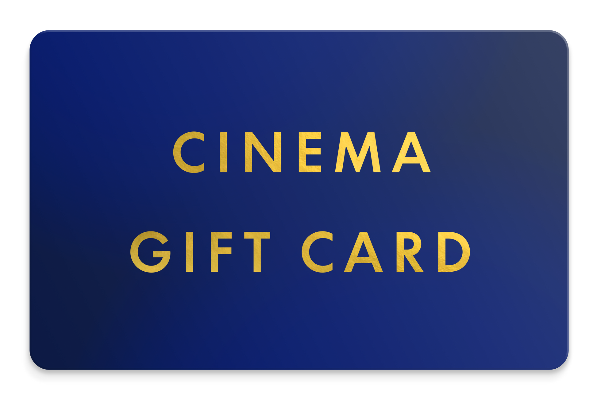 The Cinema Card design featuring the text 'CINEMA GIFT CARD' on a dark blue background.